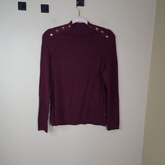 Talbot Button Sleeve Mock Neck Sweater in Burgundy Size L - Picture 1 of 10